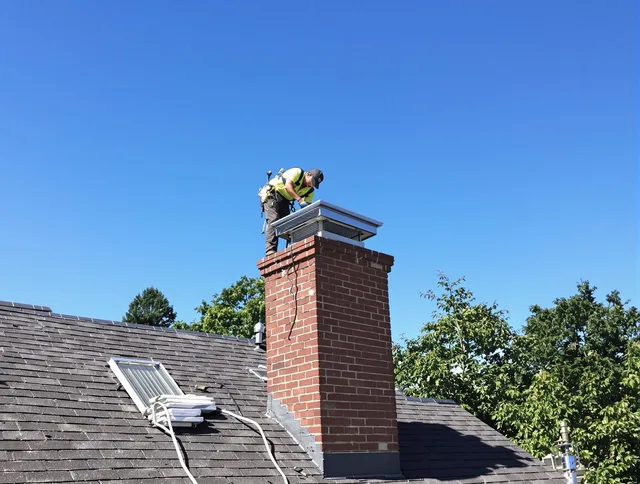 La Habra Chimney Sweep technician measuring a chimney cap in La Habra, CA