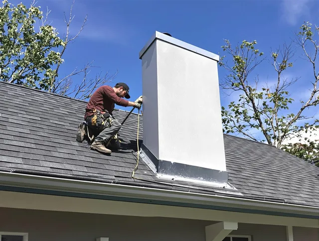 La Habra Chimney Sweep team member finishing chimney construction in La Habra, CA