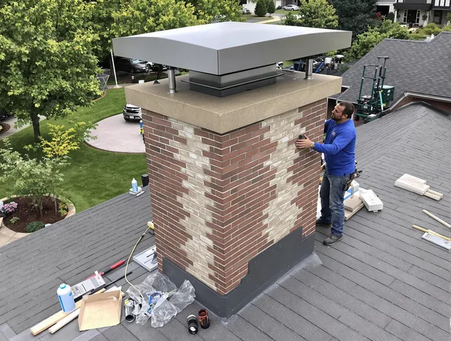 La Habra Chimney Sweep team working on a custom chimney remodel in La Habra, CA