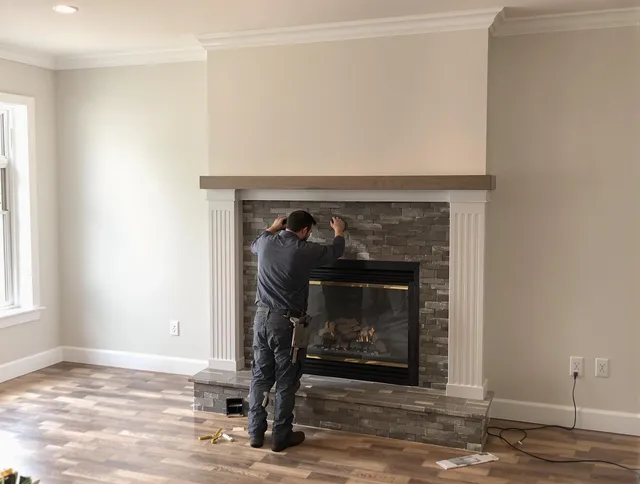 La Habra Chimney Sweep finishing a custom fireplace install in La Habra, CA